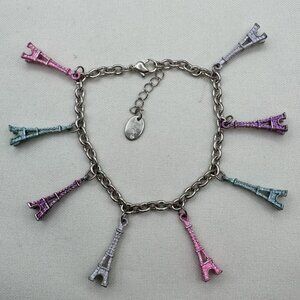 Claire’s Eiffel Tower Charm Bracelet Multicolor Paris Theme Adjustable Jewelry